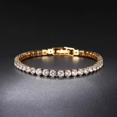 £5.99 • Buy 14K Gold Plated MADE WITH DIAMOND CRYSTALS Tennis Bracelet Gift - UK Seller 