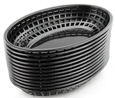 £9.95 • Buy Plastic Food Basket Black Oval Polyproylene Chips Basket 23cm X 15cm Pack Of 6