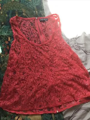 Womens Select Red Lace Sleeveless Top Zip Detailing On The Back Size 14 • £0.99