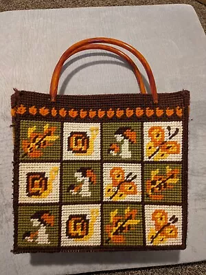 Vintage 1970s Needlepoint Amber Handle Snails Butterflies And Mushrooms • $25