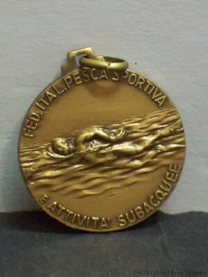 Vintage Swimming Fishing Underwater Sport Federation Medal 1973 Italian FIN CONI • $12.99