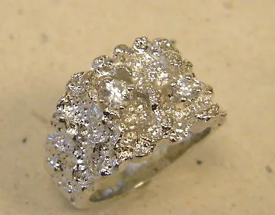Men's Large Square Nugget Ring Rhodium Plated 2 Clear Round CZ's Size 10.75 New • $17.99