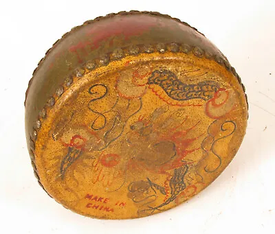 $145 • Buy Antique Chinese Export Toy Drum Leather Wood Handpainted Chicken Rooster Birds !