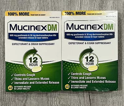 (2X) Mucinex DM 12Hr Expectorant Cough Suppressant 40 Ct  Exp 2025 • $22.50