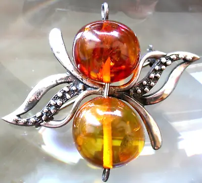 Vintage Bee Brooch Silver 875 Star With Stone Amber Women's Jewelry • $185