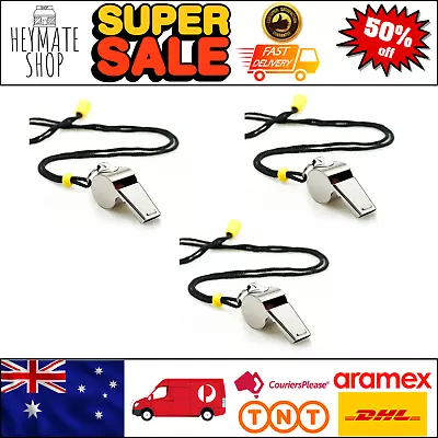 3 Pack Stainless Steel Sports Whistles With Lanyard Loud Crisp Sound For Coaches • $13.30