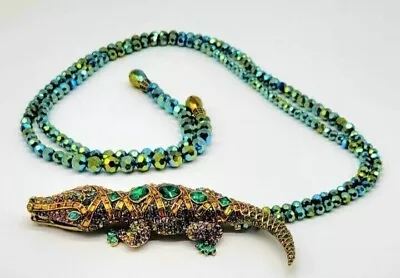 Heidi Daus Long Swarovski Crystal Alligator Statement Necklace W/ Iridescence • $309.99