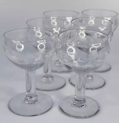Vintage French Cocktail Bar Set Of 6 Small Cherry Design Etched Liqueur Glasses • $22.41