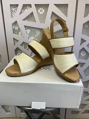 Womens  Size 8 Sandals Evans Wedge Milly Wide Cream Cork Effect Heel NEW In Box • £23.50