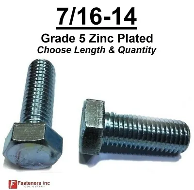 7/16-14 Hex Bolt Zinc Plated Grade 5 Cap Screw Coarse Thread (All Lengths& Qtys) • $8.84