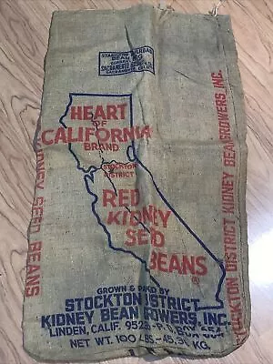 Vintage Heart Of California 100 LB Red Kidney Seed Bean Burlap Railroad Bag GA29 • $12