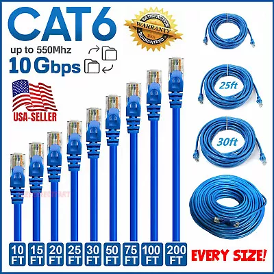 $7.79 • Buy CAT 6 Ethernet Cable Lan Network CAT6 Internet Modem Blue RJ45 Patch Cord LOT