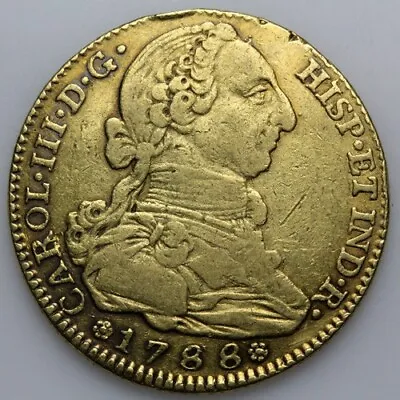 Spain Spanish Gold Coin 4 Escudos Carlos III-1788 AD-13.37 Grams-29mm • $1893.16