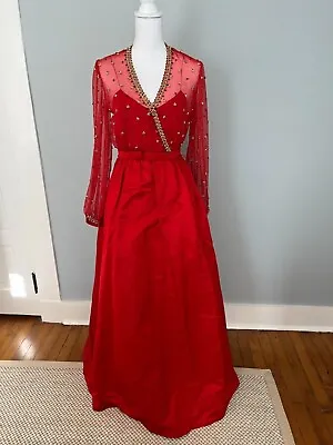 Vintage Victoria Royal Sequin Beaded Red Evening Ball Gown Formal Dress 10 • $40
