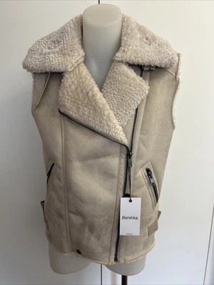 $19.80 • Buy Sz S Faux Sheepskin Vest Gilet New With Tags BERSHKA Zip Up 
