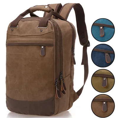 Canvas Backpack For Men Zipper Closure Laptop Bag Multiple Pockets Color Block • $55.99