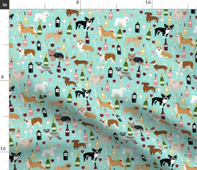 $12 • Buy Dogs Wine Red White Rose Champagne Martini Spoonflower Fabric By The Yard