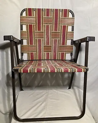 Webbed Metal Frame Folding Patio Lawn Chair  - Brown • $23