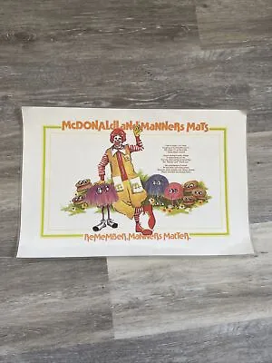 McDonaldland Manners Vinyl Placemats Ronald Mcdonald Kids Rare VINTAGE 1970’s • $12.95