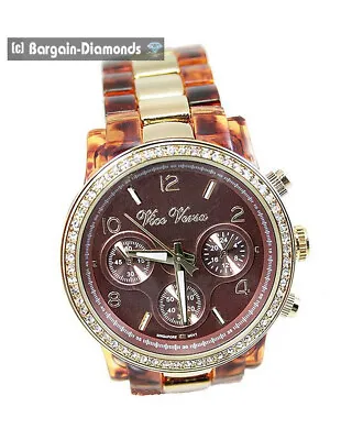 Mens 2 Tone Amber Clubbing Watch Gold CZ Bezel Brown Dial Up To 8  Wrist • $34.95