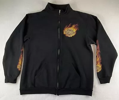 Harley Davidson Sweatshirt Mens XL Flames Motorcycle Full Zip Shawano Wisconsin • $39.99