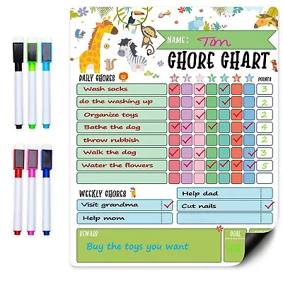 Animal Chore Chart For Kids Magnetic Reward Chart For Girls Boys • $13.99