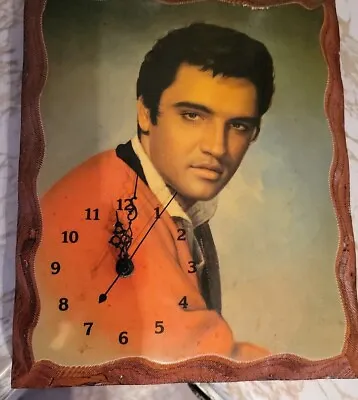 Vintage Elvis Presley Lacquered Wooden Red Picture Wall Clock Works • $15