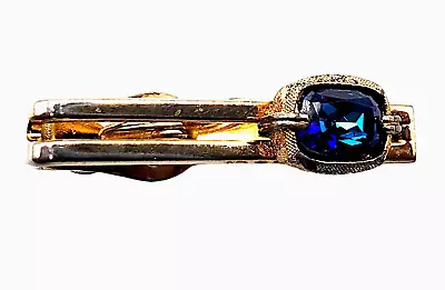 VTG SWANK TIE CLIP Gold Toned Faux Sapphire Stone Formal Accessory 50s 60s • $22.40