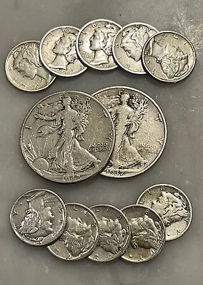 $2 Face 90% Silver 2 Walking Liberty Half Dollar 10 Mercury Dime Choose # Lots • $57.95