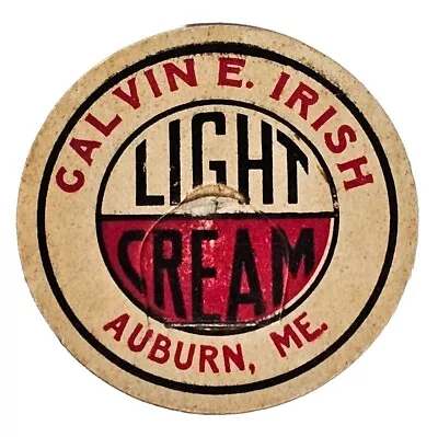 AUBURN MAINE ME  Calvin E. Irish Dairy  MILK BOTTLE TOP CAP POG Farm Ephemera • $9.99