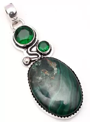 Malachite Gemstone 925 Sterling Silver Handmade Jewelry Pendant 1.77  • £11.47