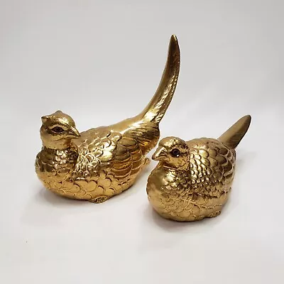 Vintage Pheasant Figurines Ceramic Gold Tone Set Of 2 MCM Decor • $24.95