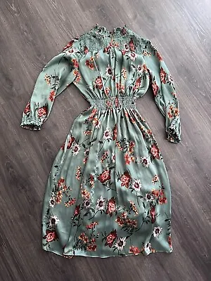 Zara Floral Silken Feel  Long Sleeve Dress • $30