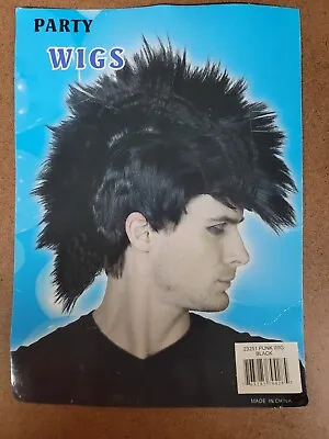 Black Gothic Punk Mohawk Wig Hair Mens Halloween 1980s Costume Party Rock Gothic • $12.88