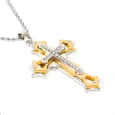 Mens Women Chain Necklace Black Cross Stainless Steel Pendant Crucifix Jesus UK • £3.49