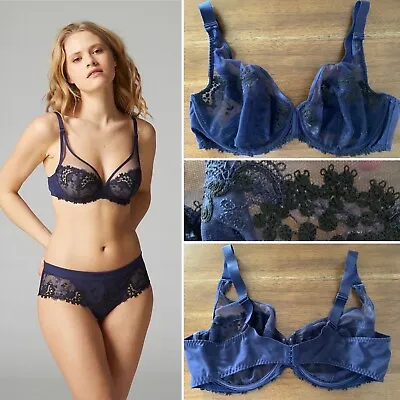 $45 • Buy Simone Perele - Size 18D - Wish Full Cup Plunge Bra In Night Blue EXCELLENT COND