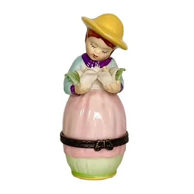 Vintage Porcelain Flower Girl Hinged Trinket Box • $25