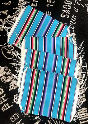 Set 4 Blue Striped MEXICAN SERAPE Fringed PLACEMATS 12X15  + Fringe Rectangle • $23.95