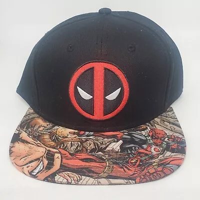 Marvel Deadpool Embroidered Snapback Hat WvComic Book Print  Flat Bill EXC Cond  • $5