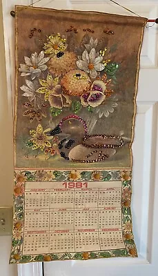 Vintage 1981 Kitchen Felt Sequined Calendar Towel Wall Hanging Mallard Duck • $9.99