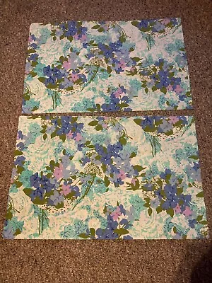 Vintage Pillowcases Set Of 2 Blue & Purple Flowers Percale • $19