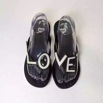 Mel By Melissa LOVE! Jelly Flip Flops Size 7 Black & White Summer Thong Sandals • $17.99