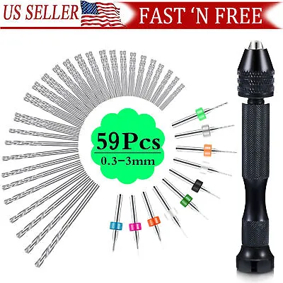 59 Pcs Precision Pin Vise Tools Mini Micro Hand Twist Drill Bits Set Rotary Kit • $12.59