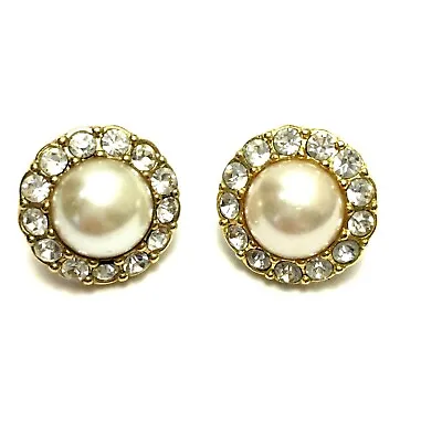 Vintage Designer  Rhinestone And Faux Pearl Earrings Costume Jewelry W Gift Box • $22.95