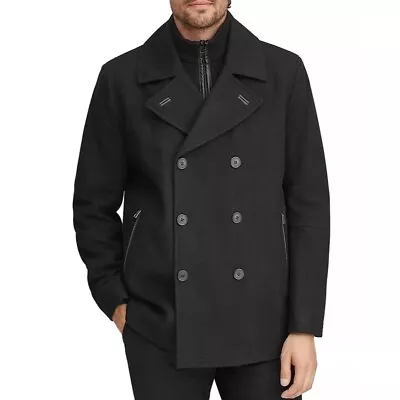 Marc New York By Andrew Marc Men's Emmett Melton Pea Coat Jacket W Knit Bib SZ M • $79.99