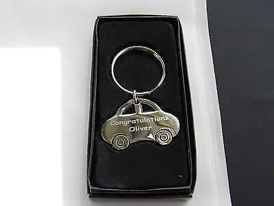 SALE Polished Personalised Engraved Car Shape Metal Keyring Passed Driving Test • £6.49