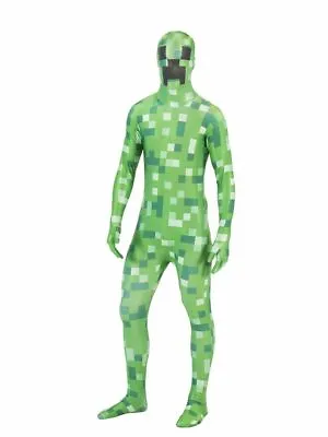 Adult Pixelated Green Monster Morphsuit Costume Halloween Cosplay Party Dress • $9.99