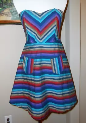 C LUCE Chevron Stripe Corset Fit & Flare Sweetheart Neckline Dress Size Small S • $21