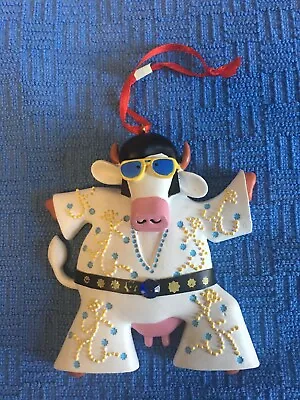 Kurt Adler Cow Christmas Ornament Dressed As Elvis Presley In White Jumpsuit • $10