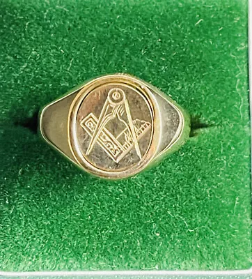 FREEMASONRY MASONIC  9CT YELLOW GOLD SWIVEL TOP SIGNET RING Size S • £400